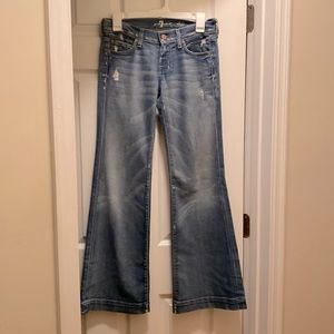 7 For All Mankind Dojo Flare Jeans. Distressed. Size 25 Petite.